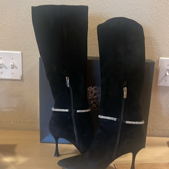 Vince Camuto suede heel boots rhinestones Carlyma sz 8.5 FINAL - Picture 13 of 17